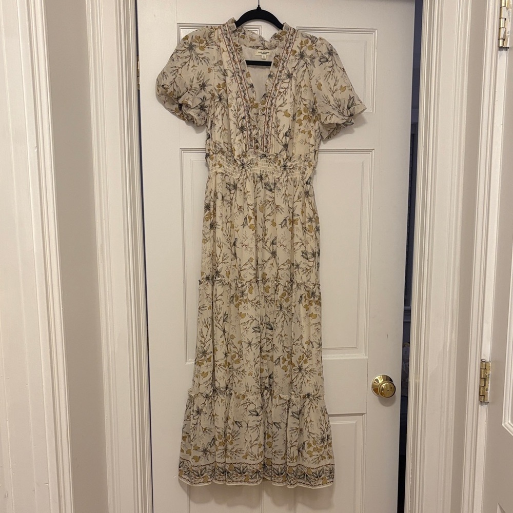 Max Studio Floral Maxi Dress - Cream and Brown